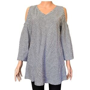 Soft Surroundings Landfall Cold Shoulder Striped Tunic Top Linen Blend Small
